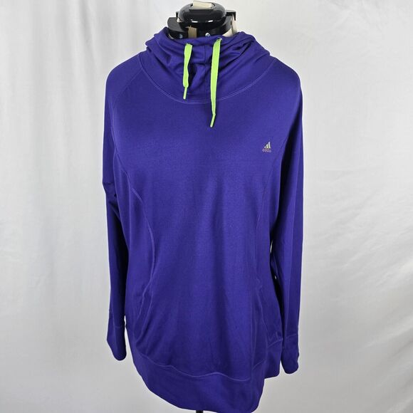 Adidas Hoodie Women's XL Purple Climalite Neon Green Drawstrings Long Sleeve - Picture 1 of 16